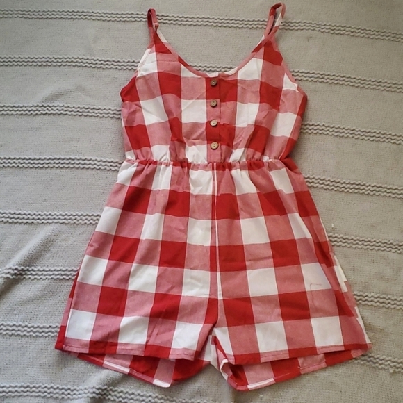 Buffalo Plaid Half Button Cami Romper